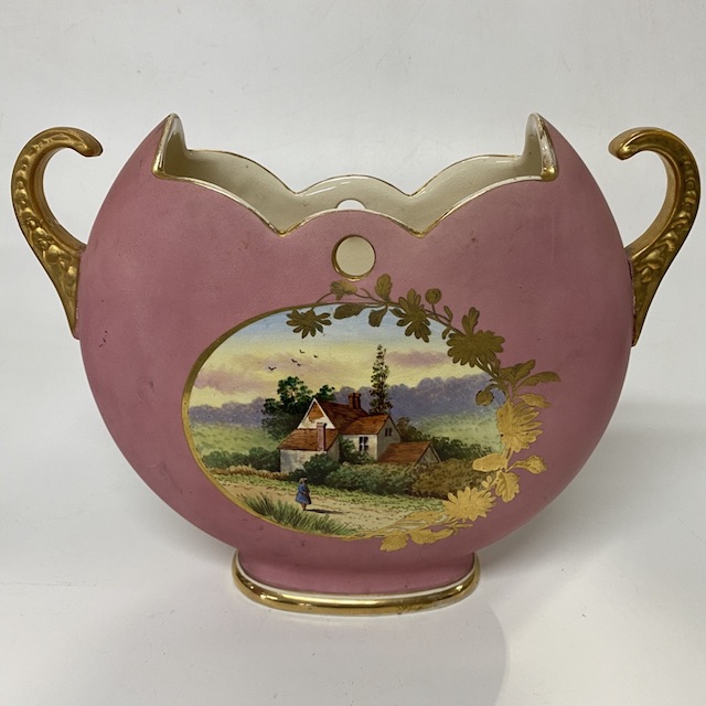 VASE, Antique Urn - Pink Gold w Landscape Detail